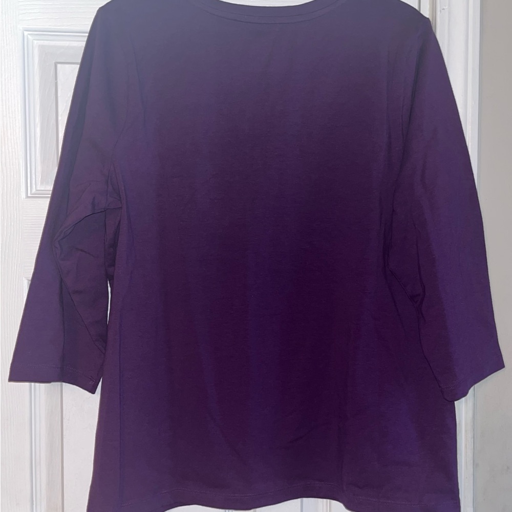 New, d&Co., Essentials, V-Neck, Size L, Purple, 
3/4 length sleeves - Picture 2 of 3